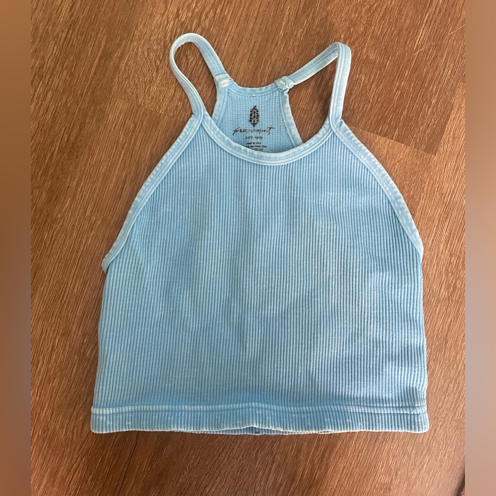 FREE PEOPLE BLUE HAPPINESS RUNS RIBBED CROPPED RACER BACK TANK TOP- XS/SMALL